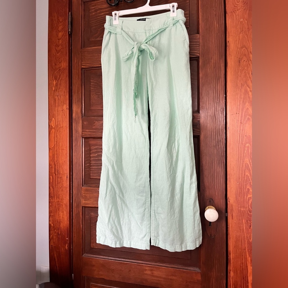 Women’s Chadwick’s Mint Green linen Wide Leg Tie Waist Pants size 4 tall
